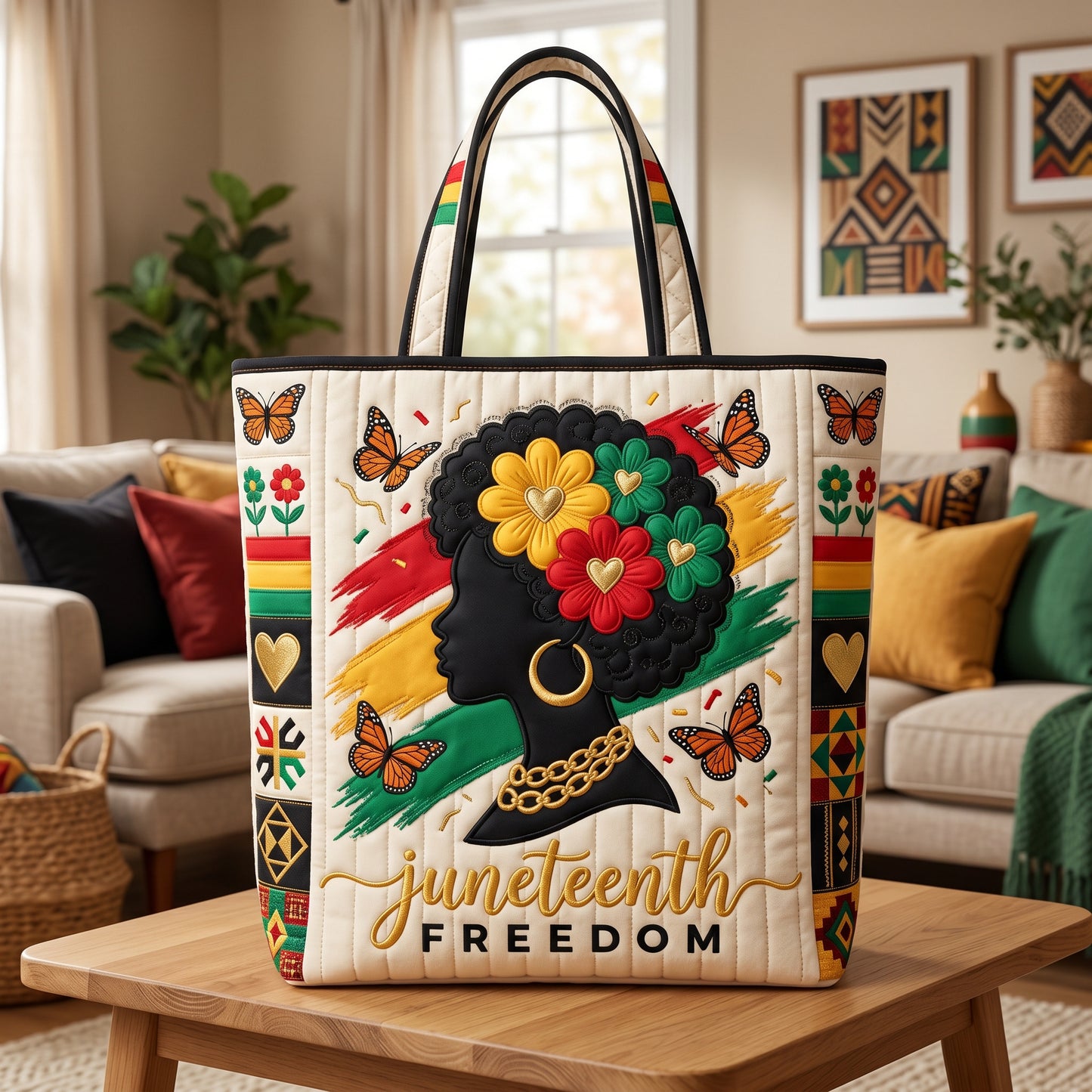 Melanin Juneteenth Quilted Tote Bag GFTOLAN142