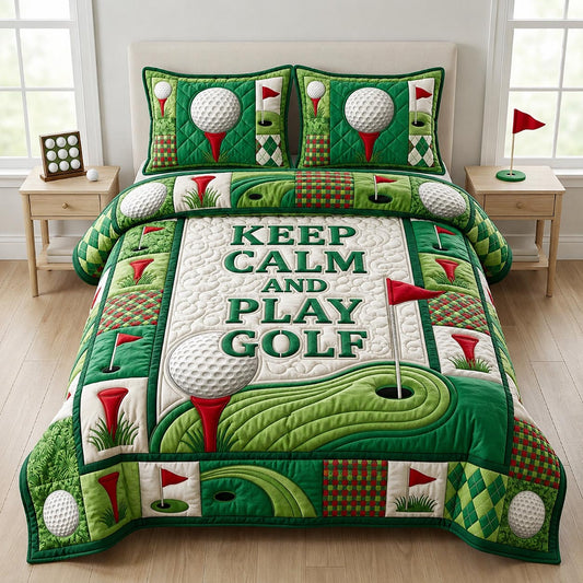 Keep Calm And Play Golf 3-Piece Quilted Bedding Set GFTOLAN1421