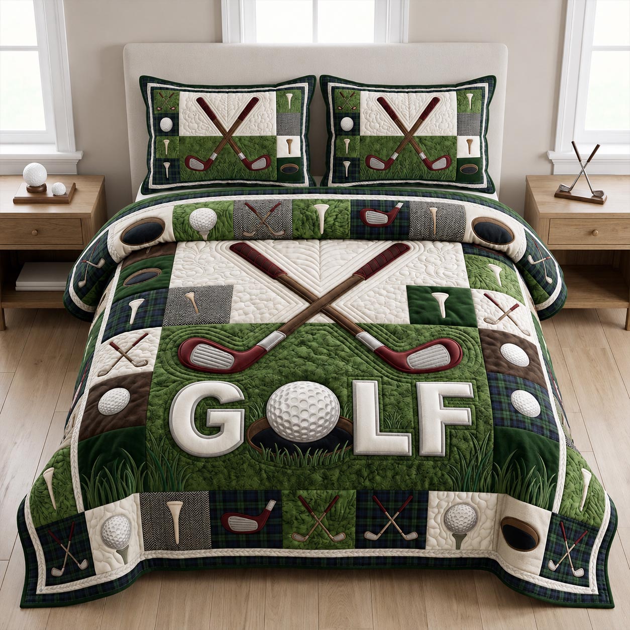 Golf Course 3-Piece Quilted Bedding Set GFTOLAN1422