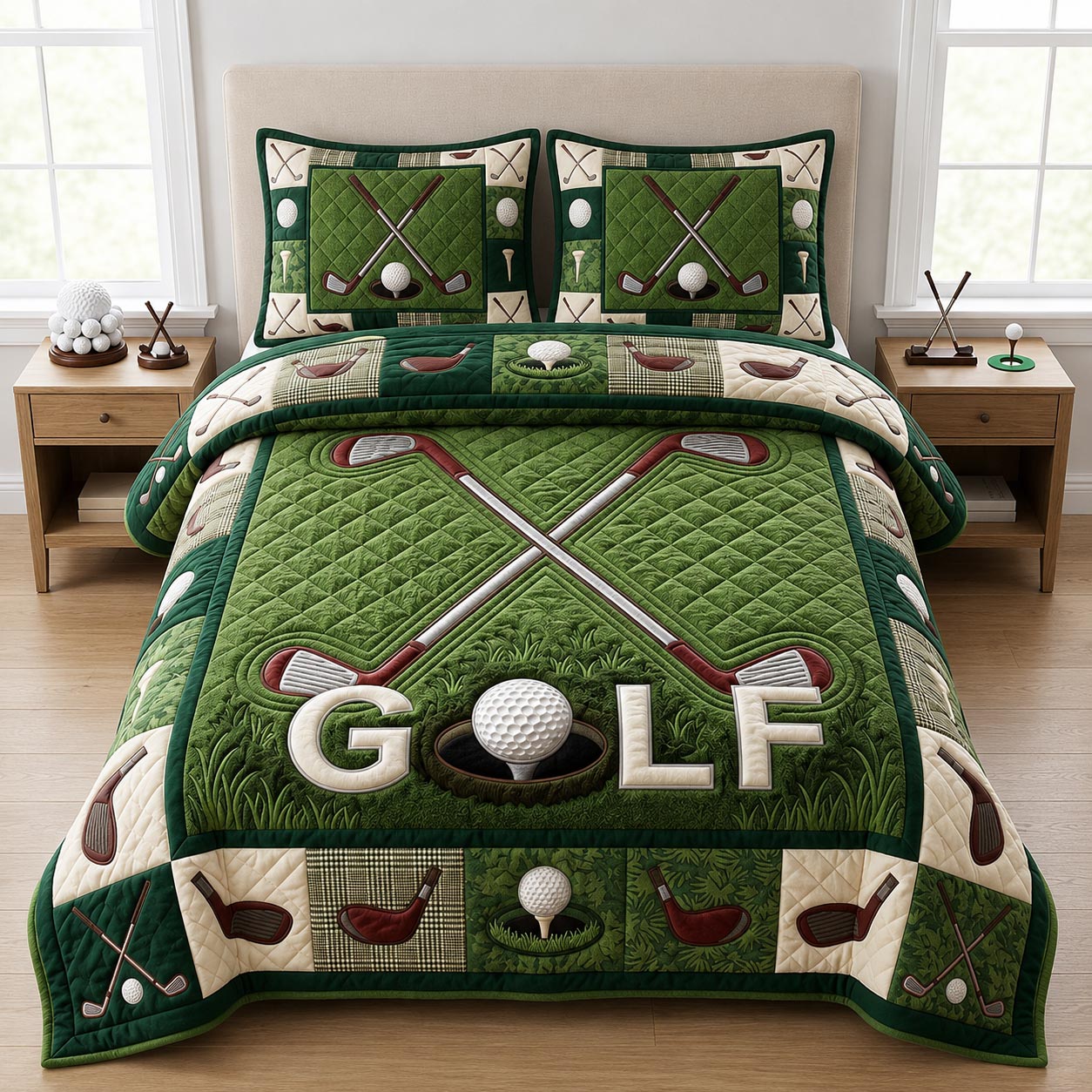 Golf Course 3-Piece Quilted Bedding Set GFTOLAN1423