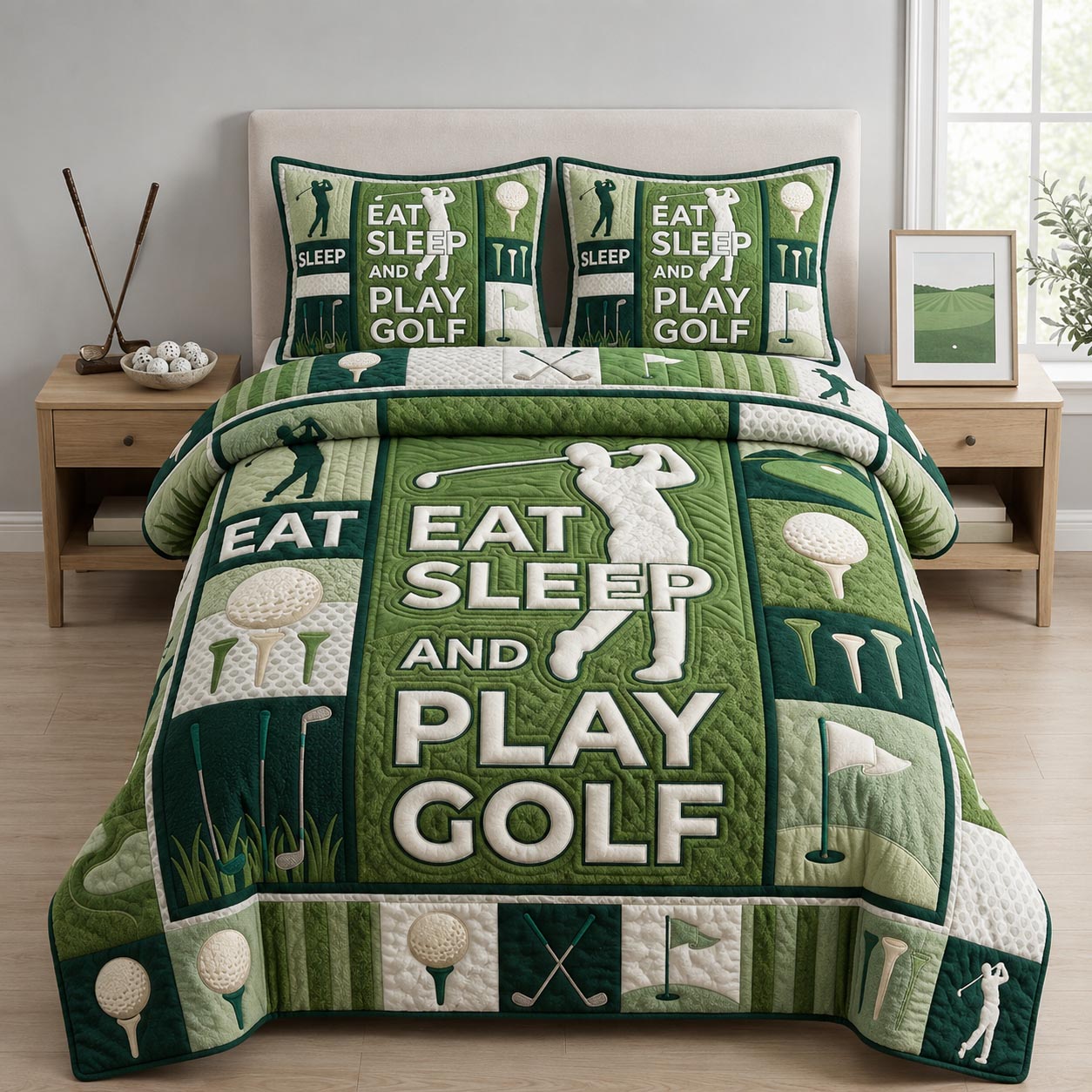 Golf Course 3-Piece Quilted Bedding Set GFTOLAN1424