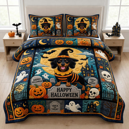Dachshund Halloween 3-Piece Quilted Bedding Set GFTOLAN1426