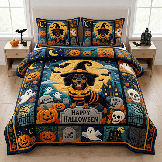 Dachshund Halloween 3-Piece Quilted Bedding Set GFTOLAN1426