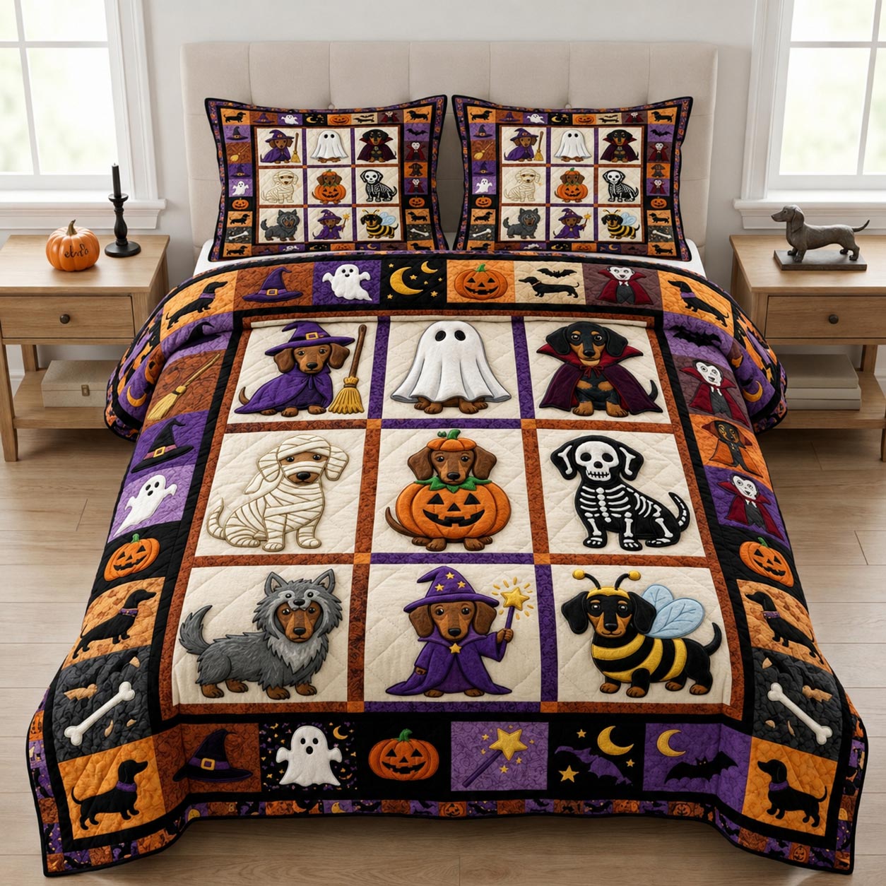 Dachshund Halloween 3-Piece Quilted Bedding Set GFTOLAN1428