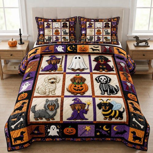 Dachshund Halloween 3-Piece Quilted Bedding Set GFTOLAN1428