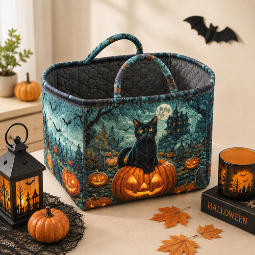 Black Cat Halloween Quilted Storage Basket GFTOLAN1452