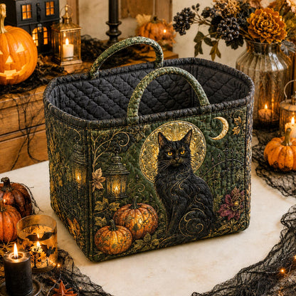 Black Cat Halloween Quilted Storage Basket GFTOLAN1453