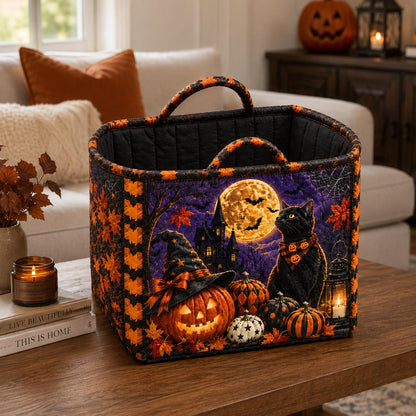 Moonlit Black Cat Quilted Storage Basket GFTOLAN1454