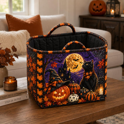 Moonlit Black Cat Quilted Storage Basket GFTOLAN1454