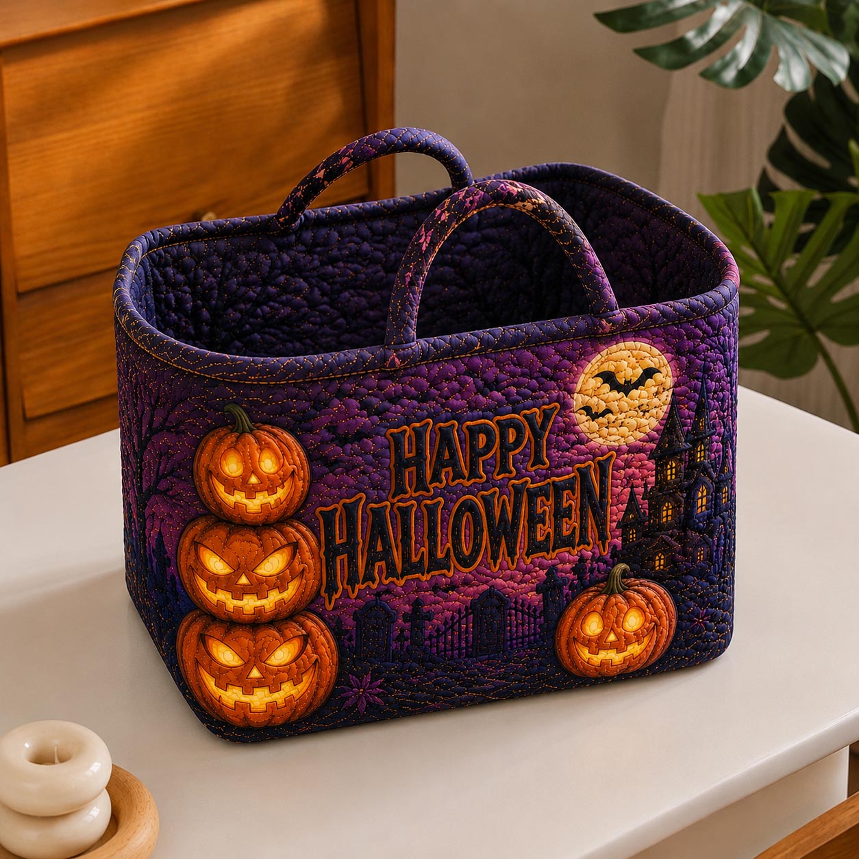 Pumpkin Halloween Quilted Storage Basket GFTOLAN1458