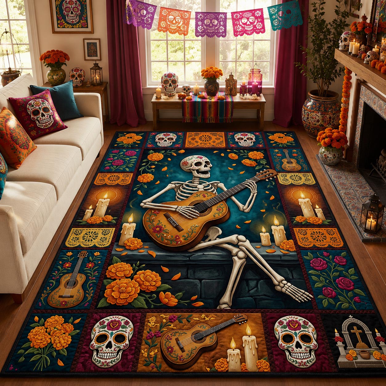 Day Of The Dead Guitarist Area Rug GFTOLAN1477