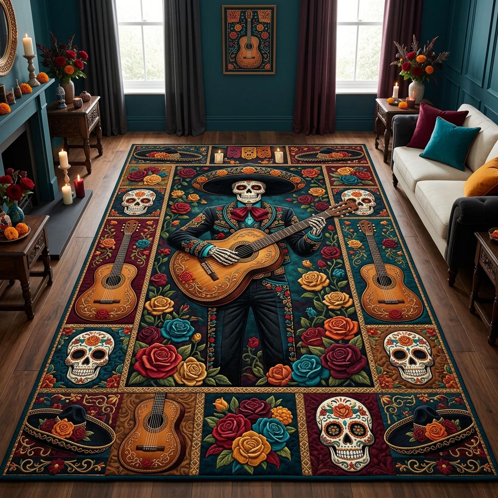 Day Of The Dead Floral Sugar Skull Area Rug GFTOLAN1478