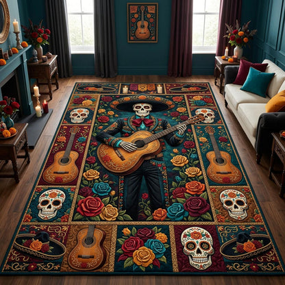 Day Of The Dead Floral Sugar Skull Area Rug GFTOLAN1478
