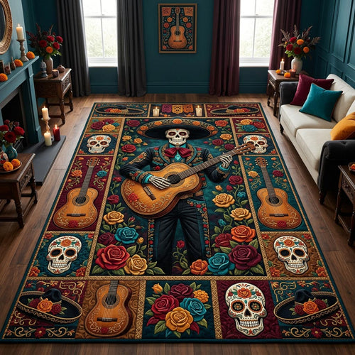 Day Of The Dead Floral Sugar Skull Area Rug GFTOLAN1478