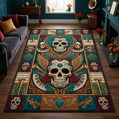 Day Of The Dead Floral Sugar Skull Area Rug GFTOLAN1479