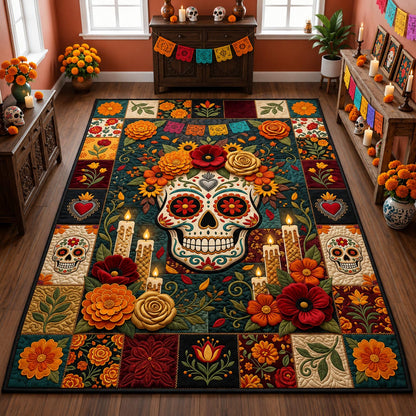 Day Of The Dead Floral Sugar Skull Area Rug GFTOLAN1480