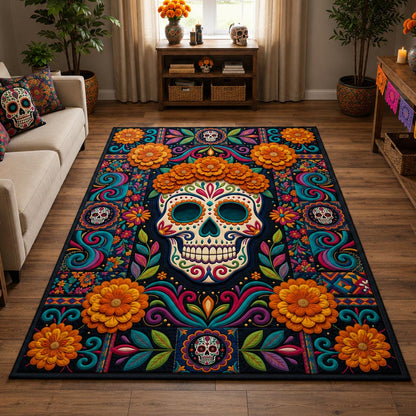 Day Of The Dead Floral Sugar Skull Area Rug GFTOLAN1482