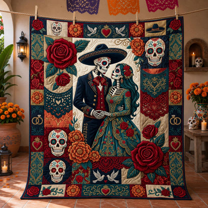 Day Of The Dead Skeleton Couple Quilted Blanket GFTOLAN1483