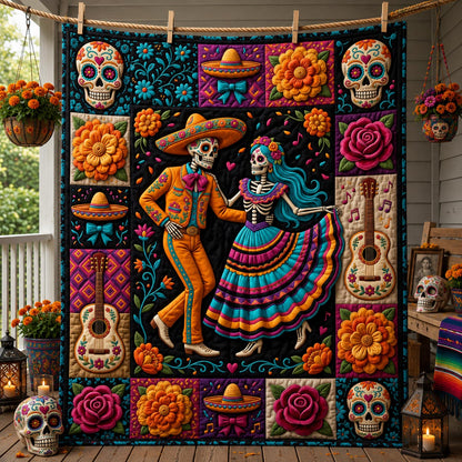Day Of The Dead Skeleton Couple Quilted Blanket GFTOLAN1484