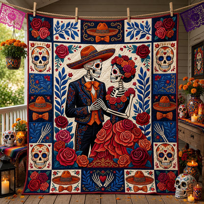 Day Of The Dead Skeleton Couple Quilted Blanket GFTOLAN1485