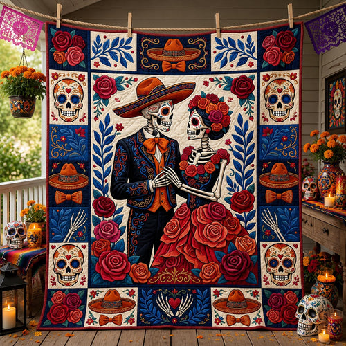 Day Of The Dead Skeleton Couple Quilted Blanket GFTOLAN1485