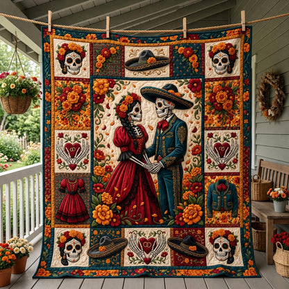 Day Of The Dead Skeleton Couple Quilted Blanket GFTOLAN1486