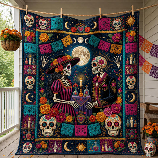 Day Of The Dead Skeleton Couple Quilted Blanket GFTOLAN1487