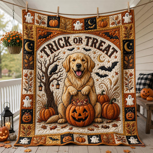 Golden Retriever Trick Or Treat Quilted Blanket GFTOLAN1507