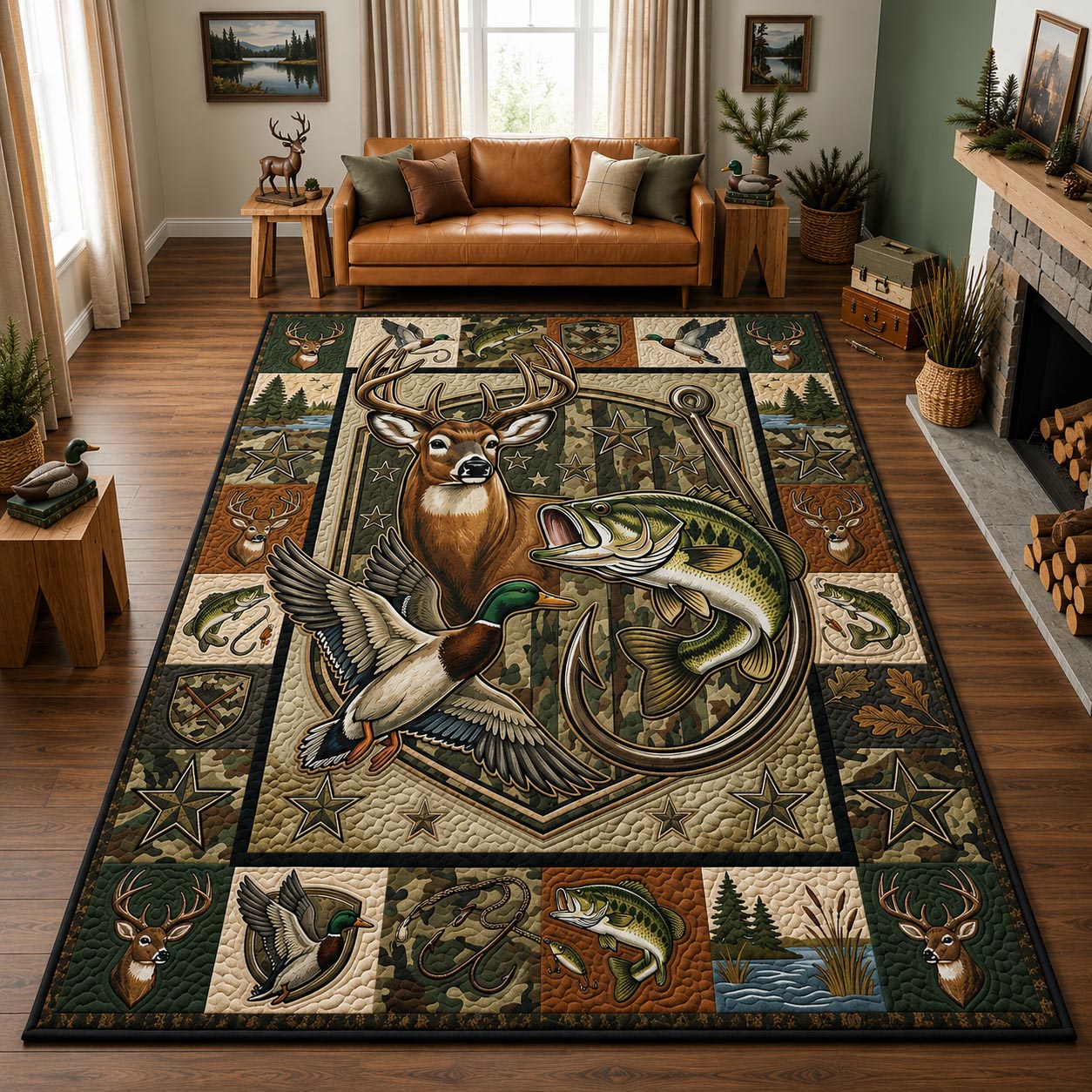 Hunting Fishing Camo Area Rug GFTOLAN1513