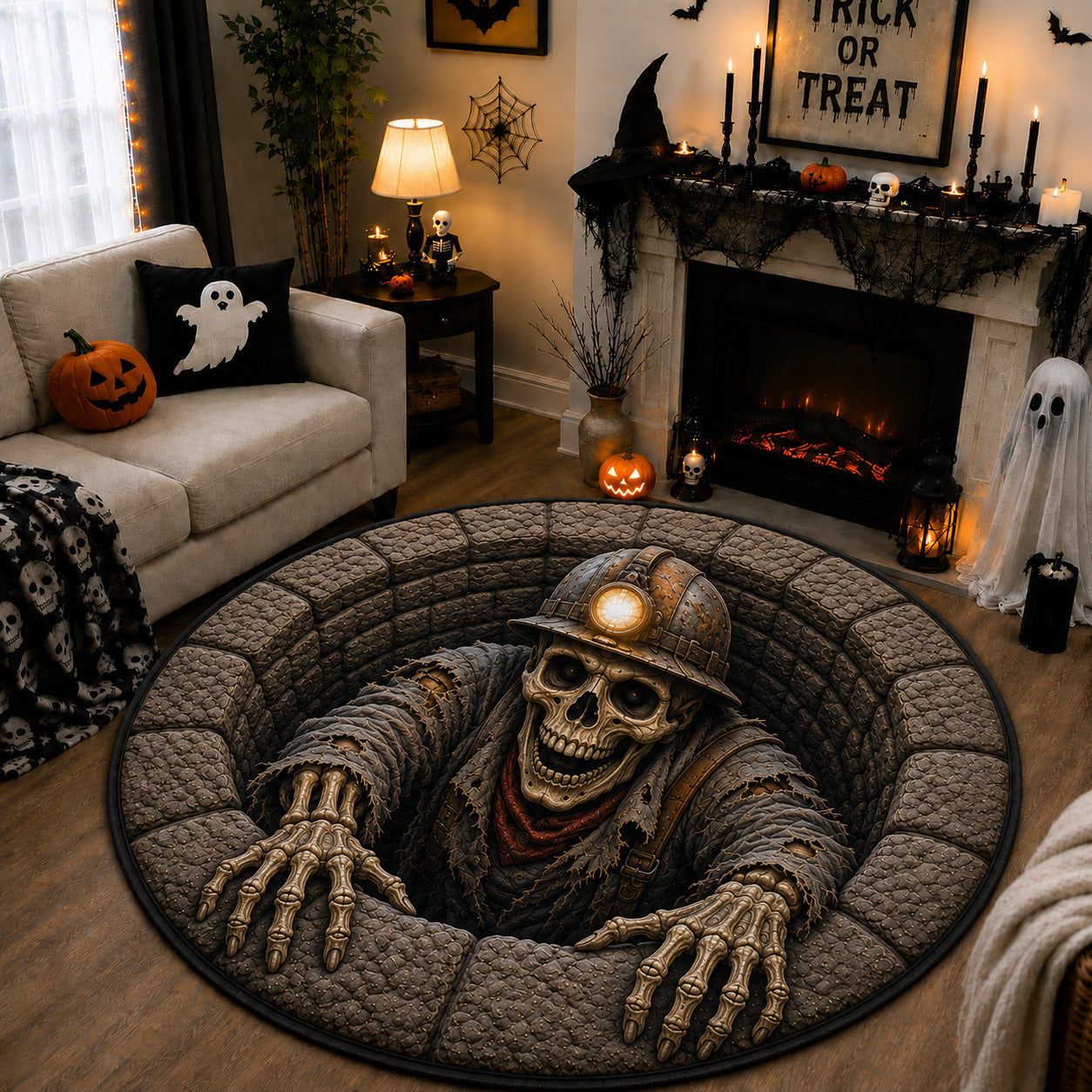 Skeleton Miner Quilted Round Mat GFTOLAN1567