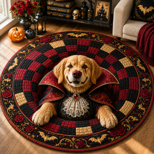 Vampire Golden Retriever Quilted Round Mat GFTOLAN1573