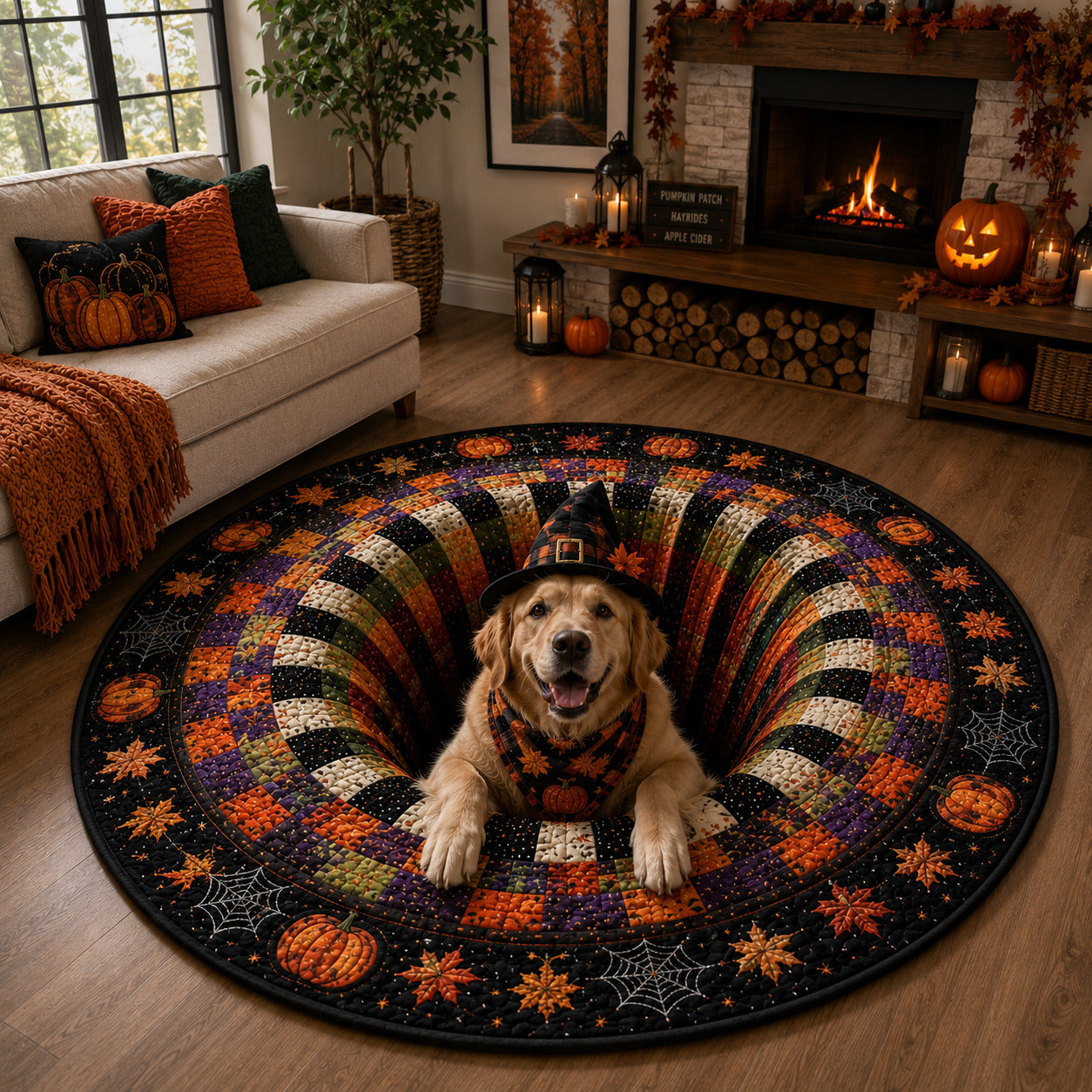 Witch Golden Retriever Vortex Quilted Round Mat GFTOLAN1574