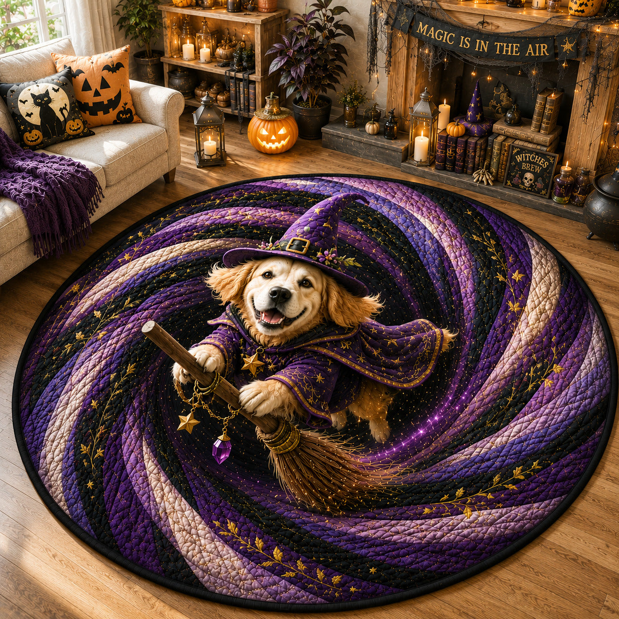 Midnight Witch Flight Quilted Round Mat GFTOLAN1576