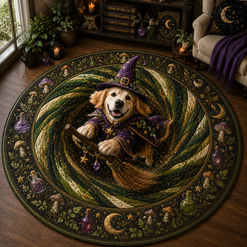 Magical Golden Retriever Witch Quilted Round Mat GFTOLAN1577