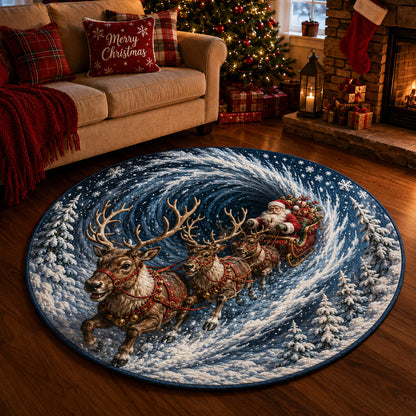 Santa Sleigh Reindeer Quilted Round Mat GFTOLAN1617