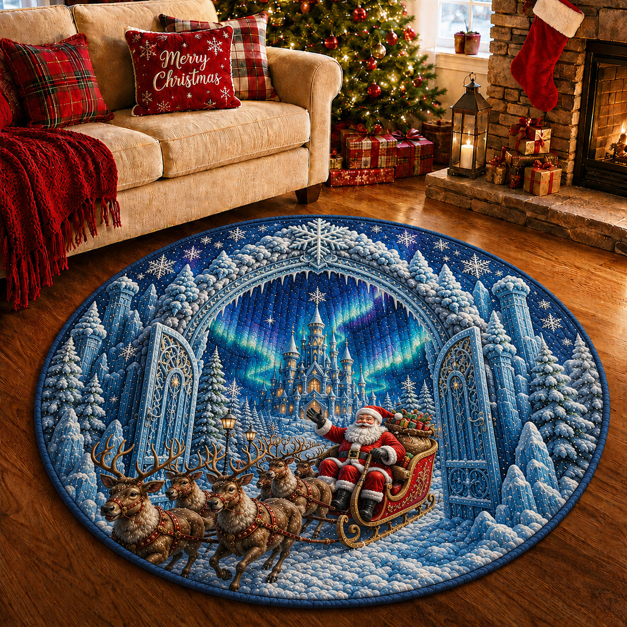 Santa Sleigh Quilted Round Mat GFTOLAN1621