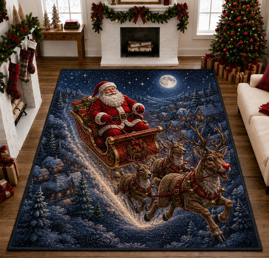 Santa Sleigh Flight Area Rug GFTOLAN1626