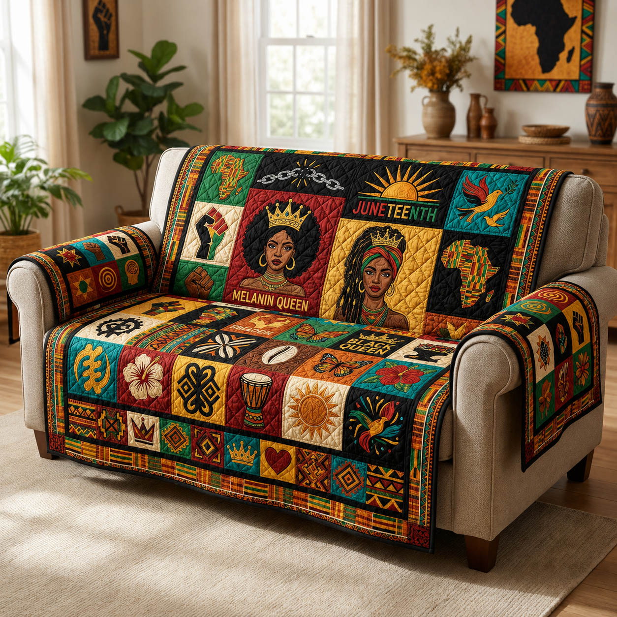 Melanin Queen Patchwork Quilted Sofa Cover GFTOLAN206