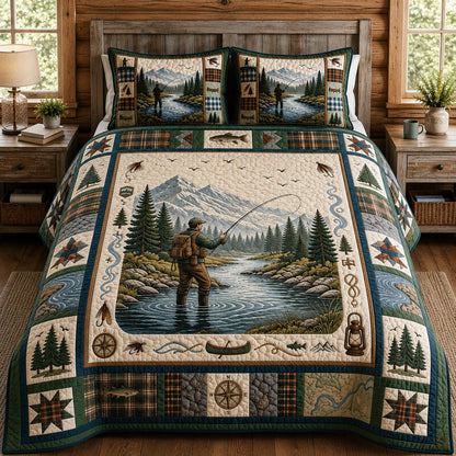 Fishing Life 3-Piece Quilted Bedding Set GFTOLAN284