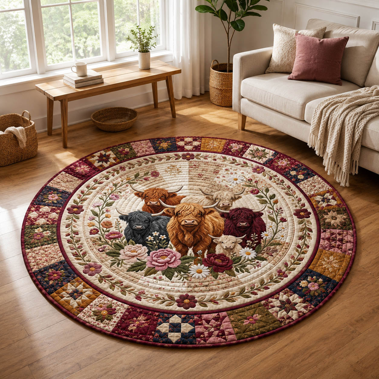 Highland Cow Quilted Round Mat GFTOLAN290