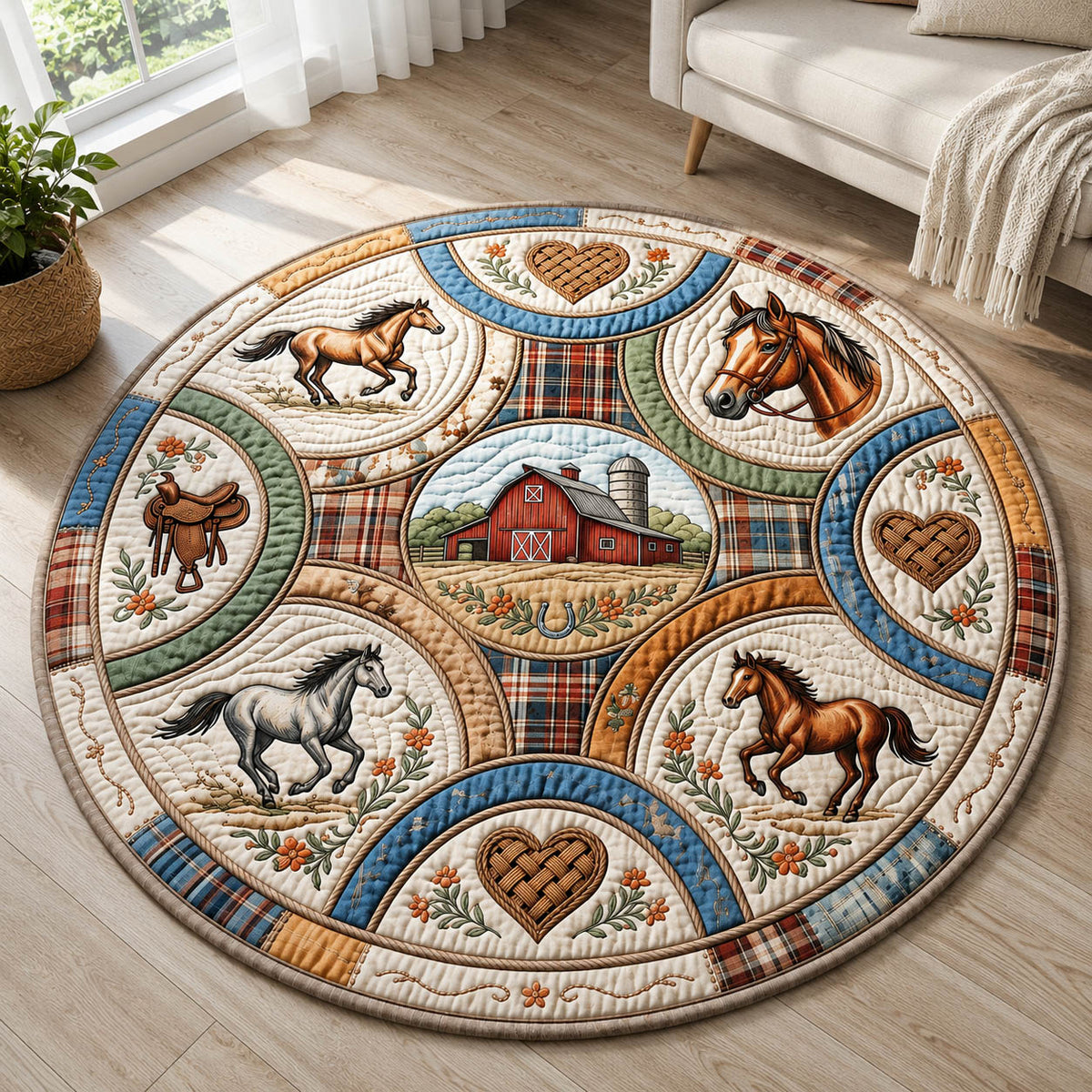 Farmhouse Horse Quilted Round Mat GFTOLAN292