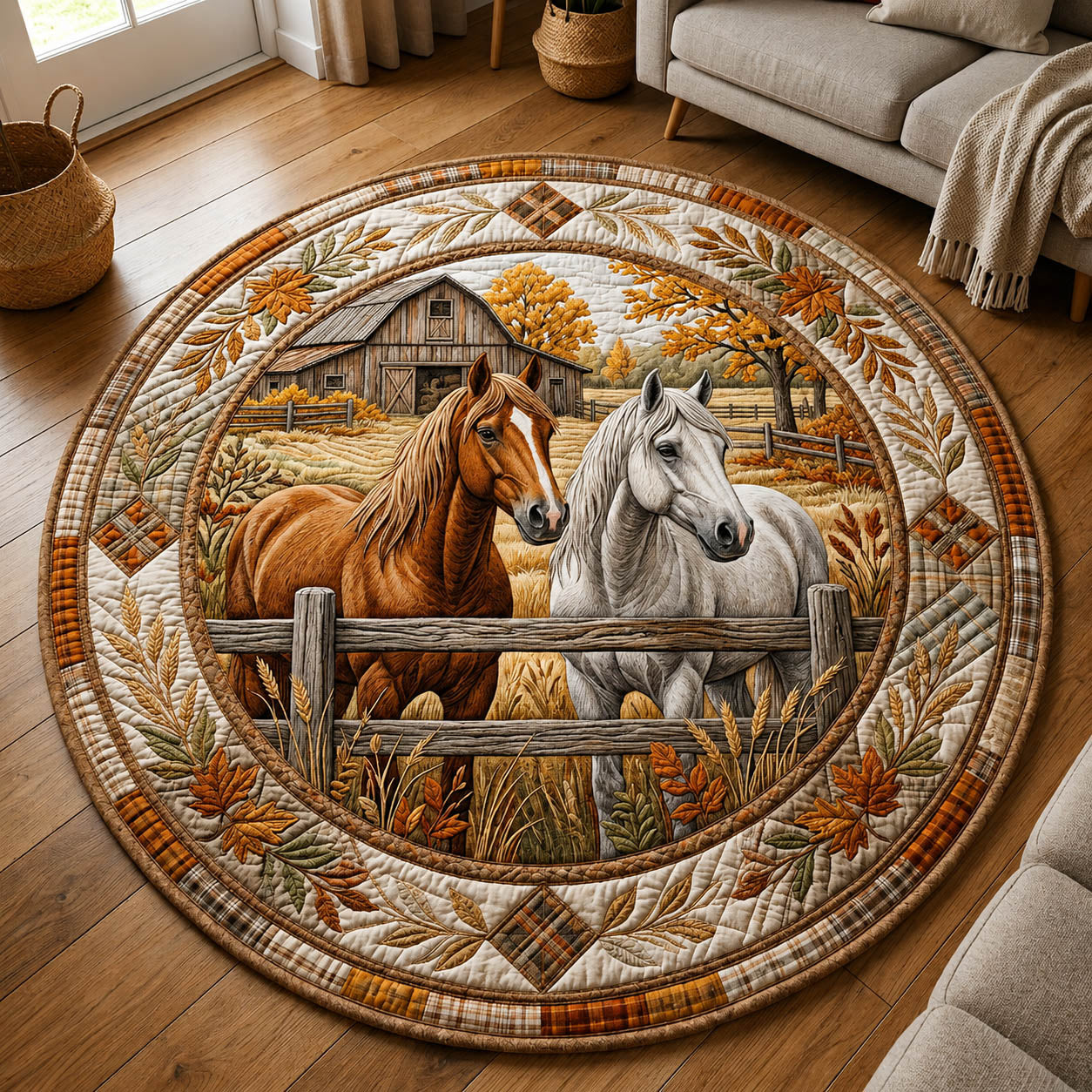 Farmhouse Horse Quilted Round Mat GFTOLAN295