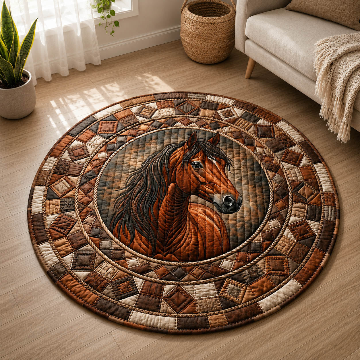 Farmhouse Horse Quilted Round Mat GFTOLAN296