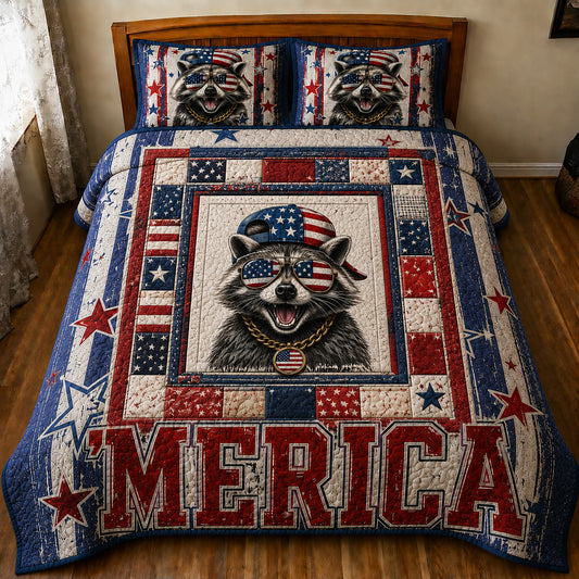 Americana raccoon 3-Piece Quilted Bedding Set GFTOLAN32