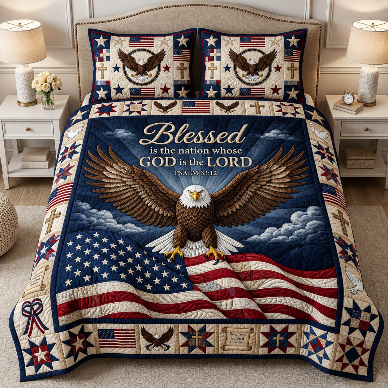 Faithful Patriotic Eagle 3-Piece Quilted Bedding Set GFTOLAN359