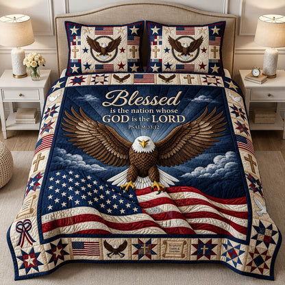Faithful Patriotic Eagle 3-Piece Quilted Bedding Set GFTOLAN359