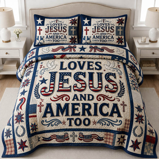 Love Jesus And America 3-Piece Quilted Bedding Set GFTOLAN363