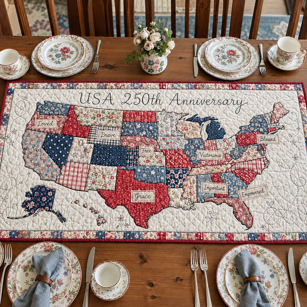 Freedom Patchwork Quilted Table Runner GFTOLAN41