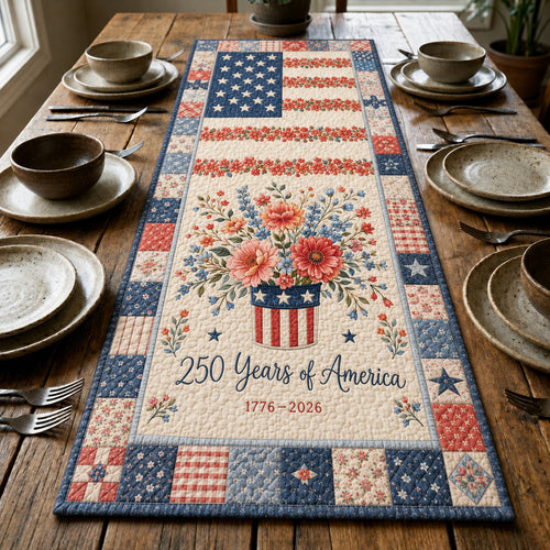 Patriotic Floral Quilted Table Runner GFTOLAN45