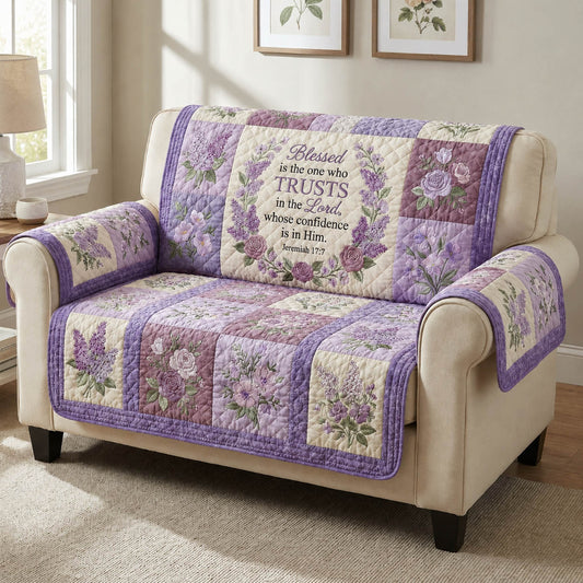 Faithful Lavender Bible Verse Quilted Sofa Cover GFTOLAN466